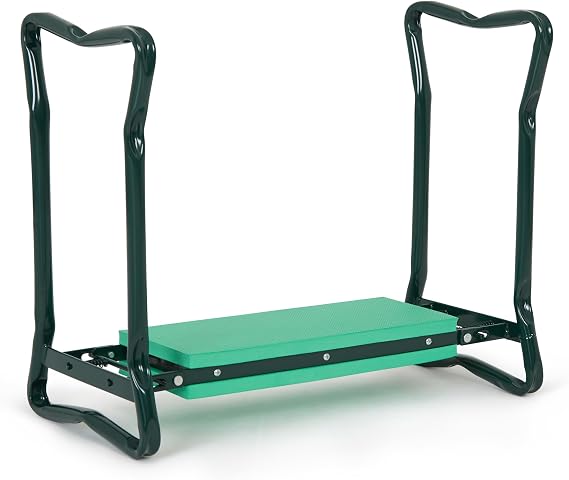 Backyard Expressions Garden Kneeler & Seat 2-in-1 Garden Stool and Kneeler, Foldable Gardening Bench with Cushioned Pad for Weeding, Planting & Yard Work