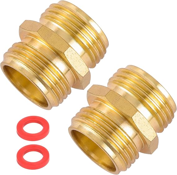 Garden Hose Connector, Male to Male Hose Adapter, 3/4" GHT Double Male | 2 Pack 3/4 Inch Brass Water Hose Connector for Female Hose to Female Hose