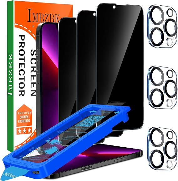 IMBZBK Privacy Screen Protector for iPhone 13 Pro, Tempered Glass, 3+3 Pack