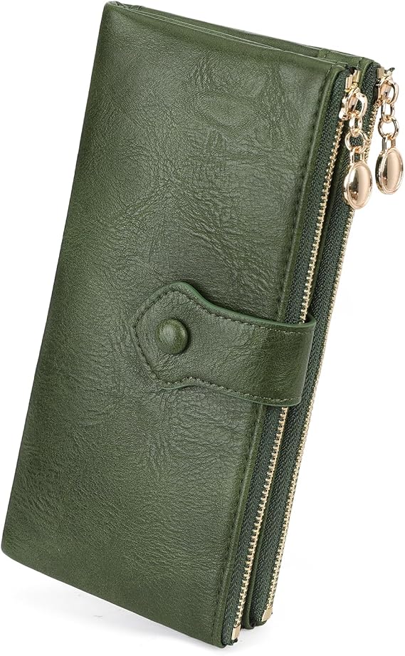 GOIACII Wallet for Women Ladies Wallets Double Zippers Clutch Purse Green