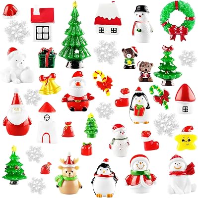 50PCS Christmas Miniature Ornaments,Tiny Figurines Christmas Trees Snowman Santa Claus-Mini Christmas Decoration for DIY Crafts Dollhouse Home Decor
