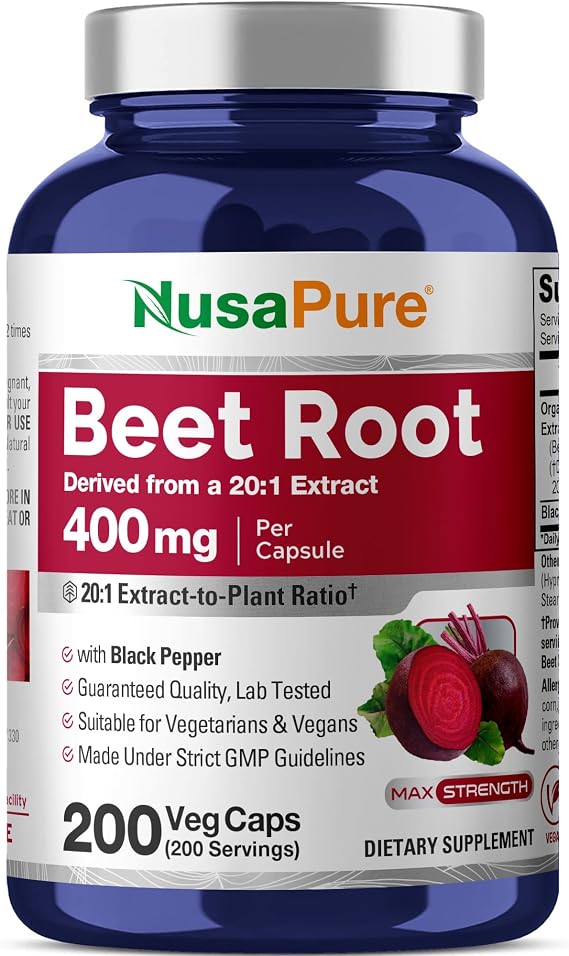 NusaPure Organic Beet Root, Vegan, 400mg, 200 Veg Capsules - 200 Servings