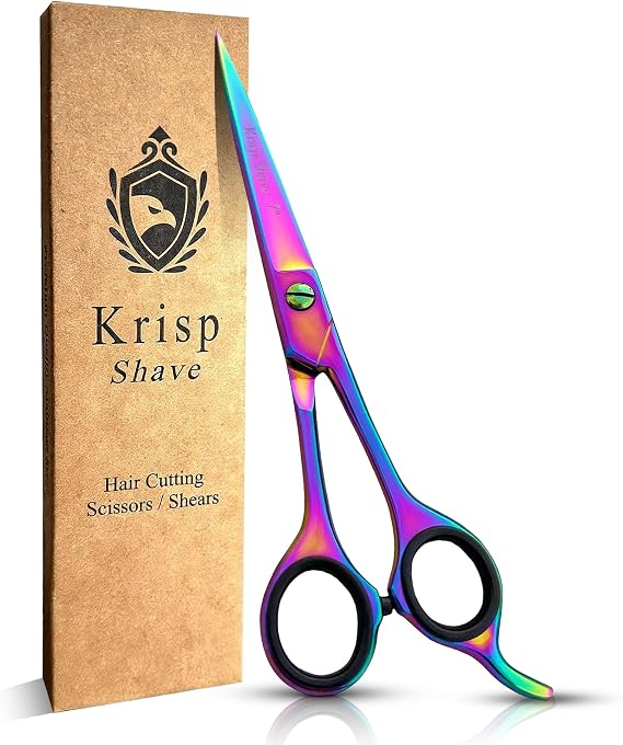 Professional Hair Cutting Scissors - Krisp Beauty Barber Scissors Stainless Steel 7 Salon Hair Scissors Razor Edge Sharp Blades Shears for Men Beard Mustache Women Kids Pets Haircut All Purpose Shear