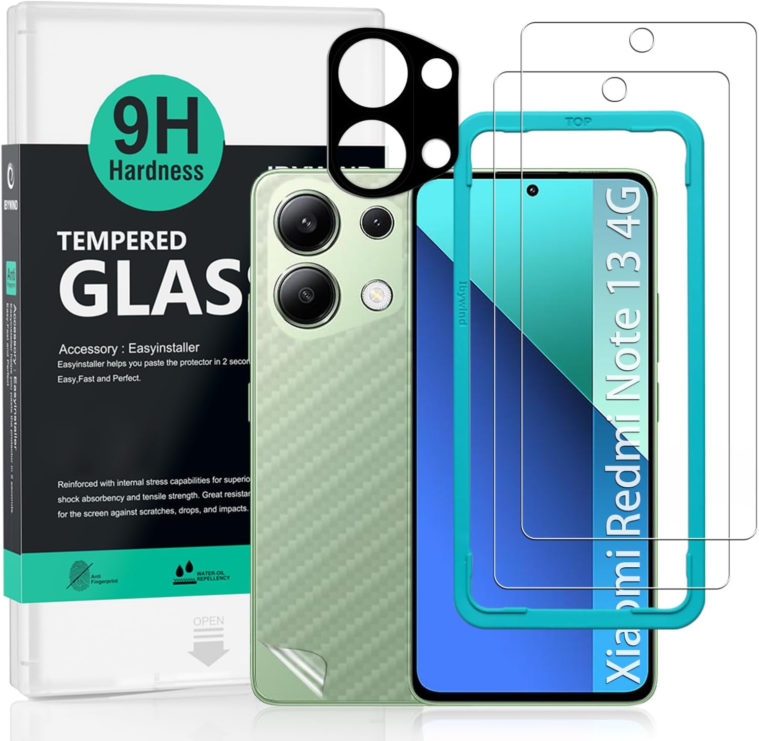 Ibywind 2 Pack Screen Protector For Xiaomi Redmi Note 13 4G 6.67",9H Hardness Tempered Glass,With 1Pc Camera Lens Protector,Easy to Install