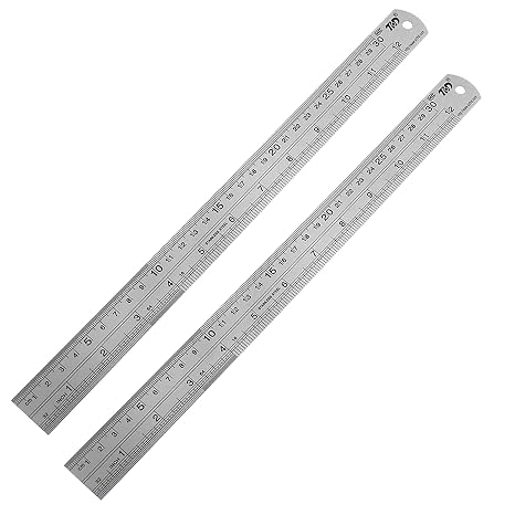 YouOKLight Stainless Steel Ruler 2-Pack, 12 Inch & 30 cm Metal Ruler Dual Scale, Flexible Yet Durable Metric and Imperial for Drawing, Engineering, Sewing, School, Office Silver