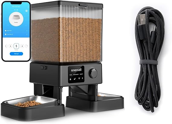 oneisall 5G WiFi Automatic Cat Feeder for 2 Cats & Anti-Bite Type-C Cable