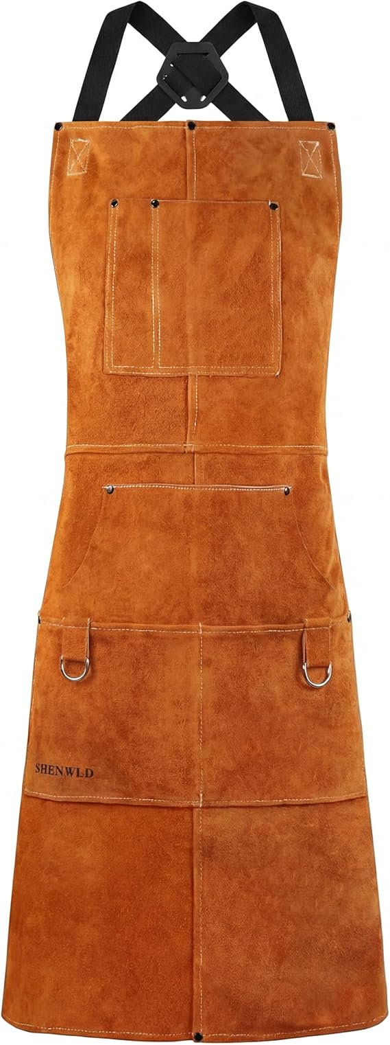6 Pockets Leather Welding Apron Heat Resistant Protection