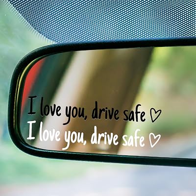 4Pcs I Love You Drive Safe Mirror Stickers, Cute Car Stickers for Women, Vinyl Car Decal for Rearview Mirror Window Windshield, Funny Car Accessories Valentines Day Gifts for Her, HimBlack&White