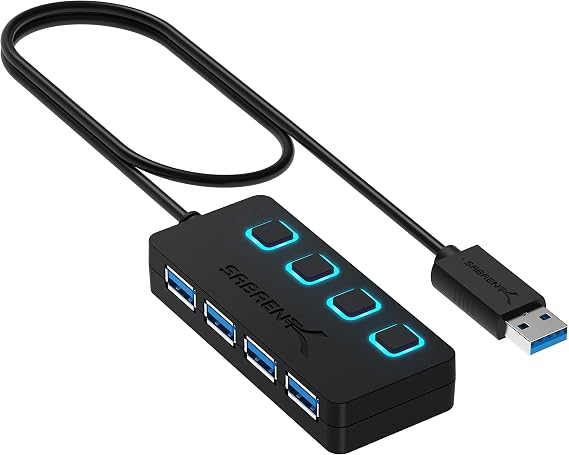 SABRENT 4-Port USB 3.0 Hub with Individual Power Switches (HB-UM43)
