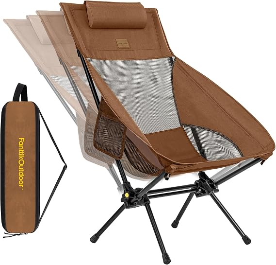 FanttikOutdoor Zeta L8 Max Camping Chair, Portable & Lightweight, Comfort-Driven Foldable Rocking Chair with Carry Bag for Camping, Hiking, Patio, Fishing, Support up to 250 lbs, Brown