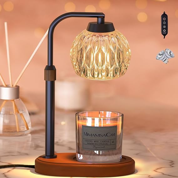 Candle Warmer, Candle Warmer Lamp with Timer/Dimmer,Wax Melt Warmer for Bedroom decor, Gift for Mom, Height Adjustable to Fit Large Yankee Candle Jars, 2X 50W Bulbs