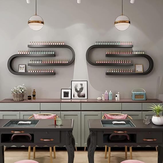 Wall-Mounted Nail Polish Organizer Holder Rack,Metal U Shaped Nail Polish Bottle Display Rack,Hanging Display Wall Shelf for Salon Beauty Nail Shop(4-Piece Set, Black)