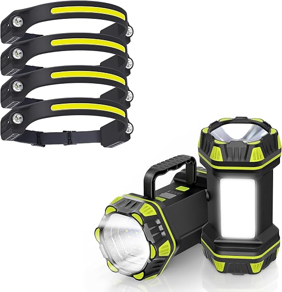 AlpsWolf 4Pcs LED Headlamp Rechargeable with 2Pcs Camping Flashlights Rechargeable