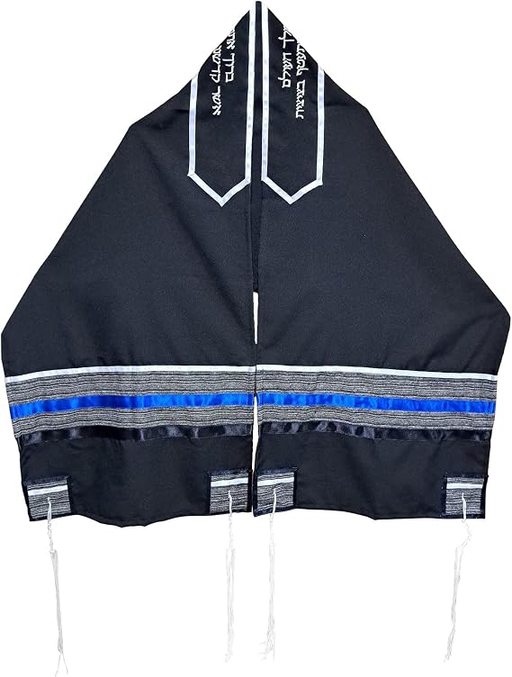 Personalized Black Tallit Prayer Shawl for Men Tzitzit Tallis Set from Israel, 20 in x 72 in
