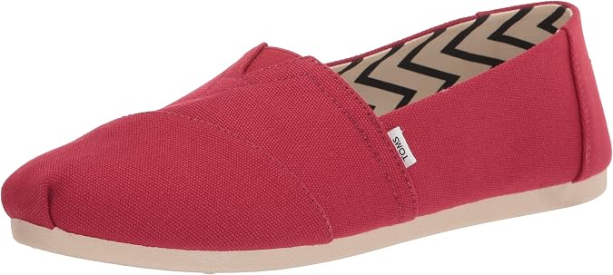 TOMS Women's Alpargata Recycled Cotton Canvas Slip On Sneaker Red Recycled Cotton Canvas