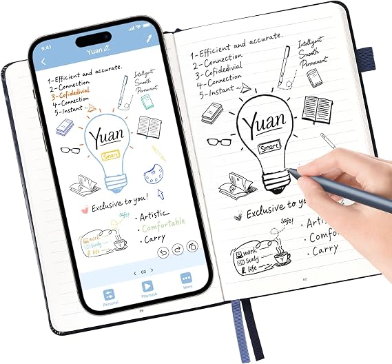 Yuan Digital Pen Writing Set, Smart Pen for Note Taking with Notebook | Digital Notebook with Pen Real time Sync Digitizing, Storing, Sharing, for Class, Work, Meeting, Nice Tech Gifts for People
