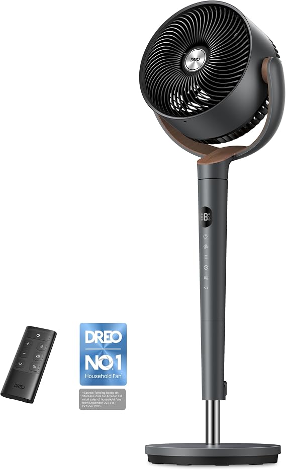 DREO Fan for Bedroom, 120° Oscillating Standing Pedestal Fan, DC Motor, 80ft Air Circulator for Whole Room, 8 Speeds, 3 modes, 120° Manual Vertical Tilt, Quiet, 23dB, 35-40" Adjustable Height, Timer