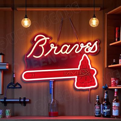 Queen Sense 16x11.6 Go Atlantas Team Braves Tomahawks LED Neon Sign for Wall Decor USB Powered Dimmable Neon Light BH1076