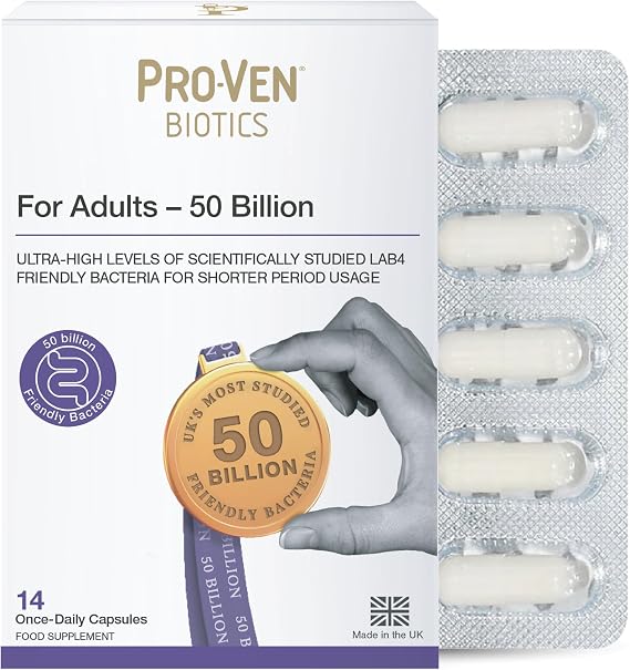 Pro-Ven 50 Billion Biotics for Adults | Lab4 Friendly Bacteria Short-Term High Strength Support | Multi-Strain Daily Gut Health Formula | 14 Capsules