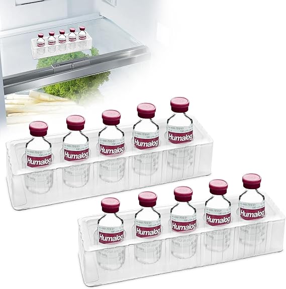 YOUSHARES Insulin Vial Organizer Tray - 10ml Peptide Vial Holder for Fridge | 5-Slots Peptide Vial Storage Compatible with U-100 Vials 24mm (0. 94 Inches) Diameter - 2 Packs