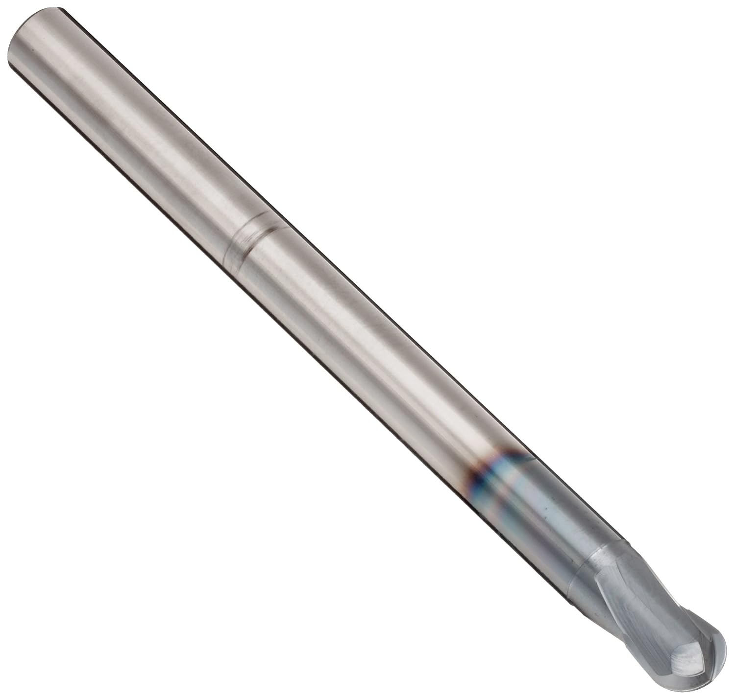 HMG-M-M-B Carbide Ball Nose End Mill, Metric, nACo Monolayer Finish, Roughing Cut, 15 Deg Helix, 2 Flutes, 100mm Overall Length, 10mm Cutting Diameter, 10mm Shank Diameter