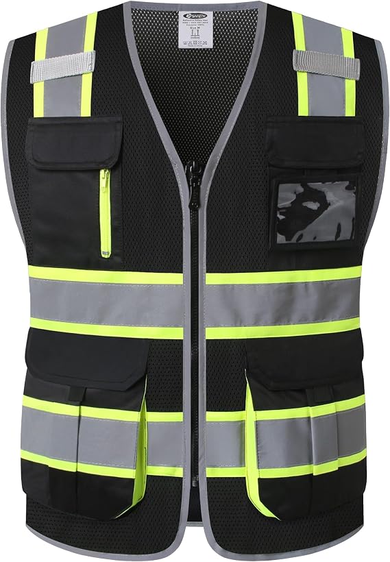 JKSafety Safety Vest for Men Women Hi Vis Reflective Tapes JK140 Black M