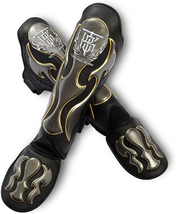 Top King Boxing Muay Thai Shin Guards Protector Protection (Empower Black, M)
