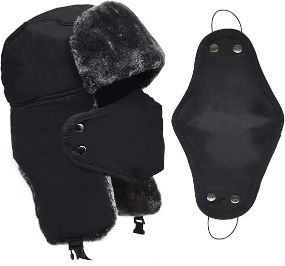 Ushanka Men's Winter Trapper Hat with 2pcs Windproof Mask-Russian Trooper Hat Skiing Hat for Men Women