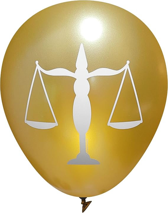 Law Scales of Justice Latex Party Balloons (16 pcs) for Lawyer, Paralegal, Judge by Nerdy Words (Gold)