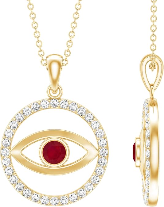 Certified Evil Eye Necklace with Ruby and Diamond, AAA Quality