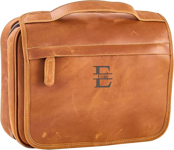 Customized Hanging Toiletry Bag for Men Women,Full Grain Genuine Leather