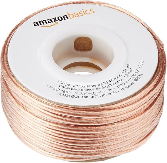 Amazon Basics 16-Gauge Speaker Wire Cable, Polarity Marked, 100 ft, Bronze