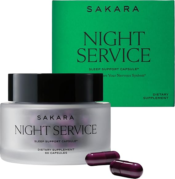 SAKARA Night Service Sleep Support - Magnesium, Tart Cherry & 5-HTP, 60 Ct | Natural Sleep Aid, Magnesium for Sleep, Tart Cherry Sleep Supplement, Calm Bedtime Routine, Deep Sleep Support