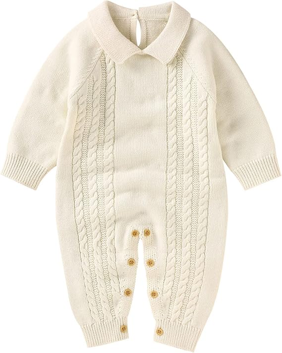Newborn Baby Girls Boys Knitted Romper Long Sleeve Cable Knit Sweater Jumpsuit Fall Winter Clothes for Toddler
