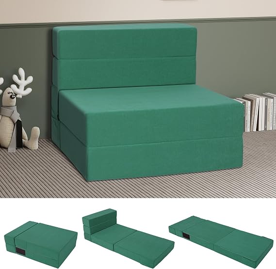 Folding Sofa Bed, 4 in 1 Convertible Sleeper Chair with Washable Cover, Portable Fold Out Sofa Mattress, Foldable Floor Chair Bed for Guest Room Office Small Space, Green