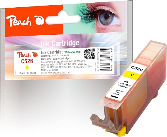 Peach XL Ink Cartridge yellow with chip, compatible with Canon CLI-526, CLI-526 y