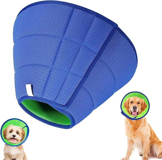 Soft Dog Cone Collar, Adjustable Neck Recovery Collar for Pets, for Dogs After Surgery, Prevent Licking with Dog Bath Brush, for Small Dogs (blue-green, S)
