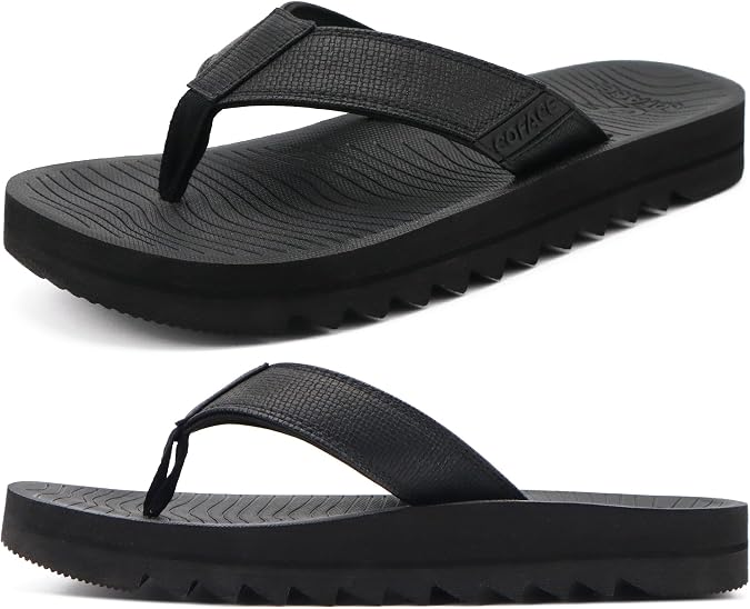COFACE Flip Flops for Men with Arch Support Mens Sport Beach Thong-Sandals Outdoor 2025 Summer Leather Sandal for Man Size7-15