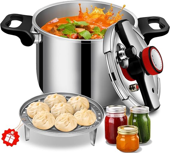 4.22Quart Stainless Steel Pressure Cooker, Compact Stovetop Pot with Multi Safety Valves, For Baby Small Food & Single Serving Stew, Compatible with Gas, Electric & Induction Stoves