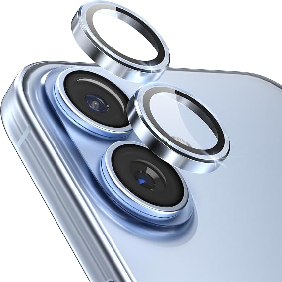 CloudValley for iPhone 17 Camera Lens Protector, [1 Second Installaion] Ultra-HD Tempered Glass Cover, [Case-Friendly] Metal Lens Screen Protective Ring, Mist Blue