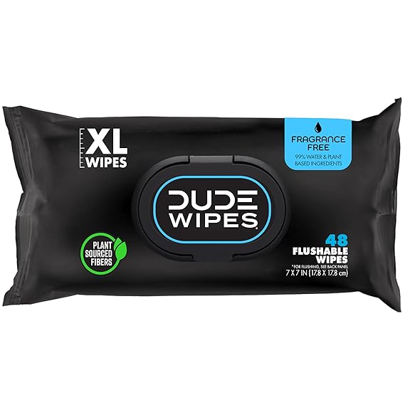 DUDE Wipes Unscented Adult Flushable Wet Wipes, Sensitive Skin, 48 Count