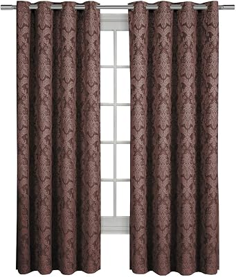 Royal Hotel Bedding Blair Chocolate Top Grommet Jacquard Window Curtain Panel, Set of 2 Panels, 108x84 Inches Pair