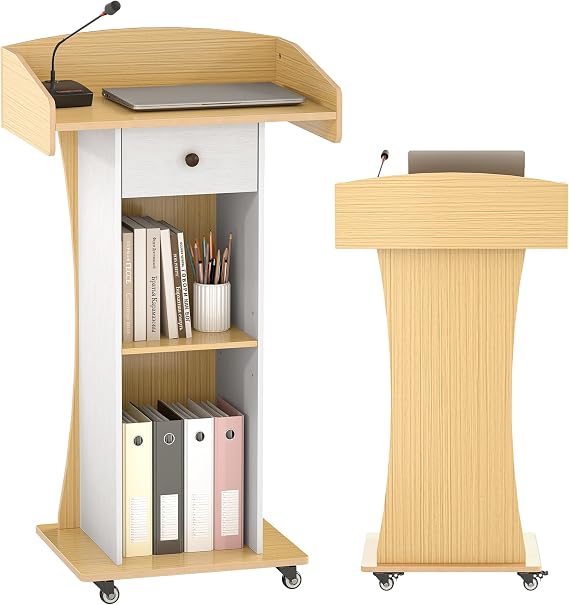 Baoz Portable Podium Stand with Lockable Wheels for Classroom(Yellow White)