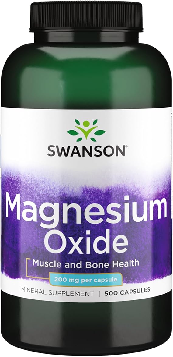Swanson Magnesium Bone & Muscle Health Support 200 Milligrams (2 Caps per 400 mg Serving Magnesium Oxide) 500 Capsules