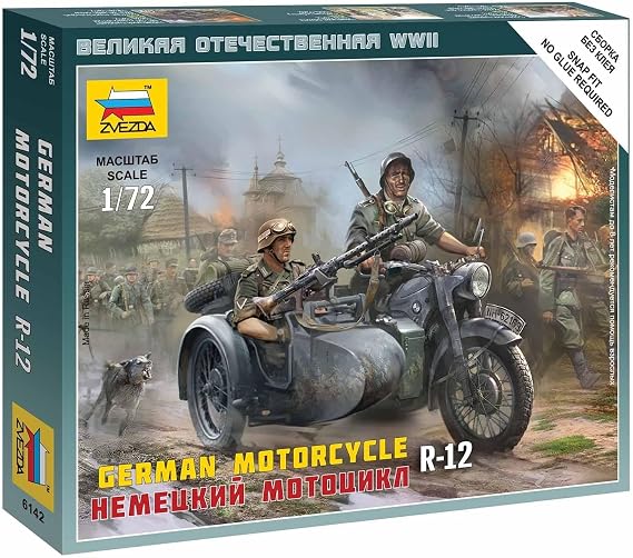 Zvezda Models 1/72 German Motorcycle R-12 with Sidecar