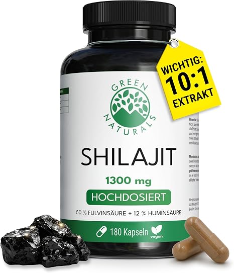 Green Naturals Himalaya Shilajit 1300 mg - 180 Capsules - 10:1 Extract with 50% Fulvic Acid & 12% Humic Acid - High Dose - No Additives - 3 Months Supply