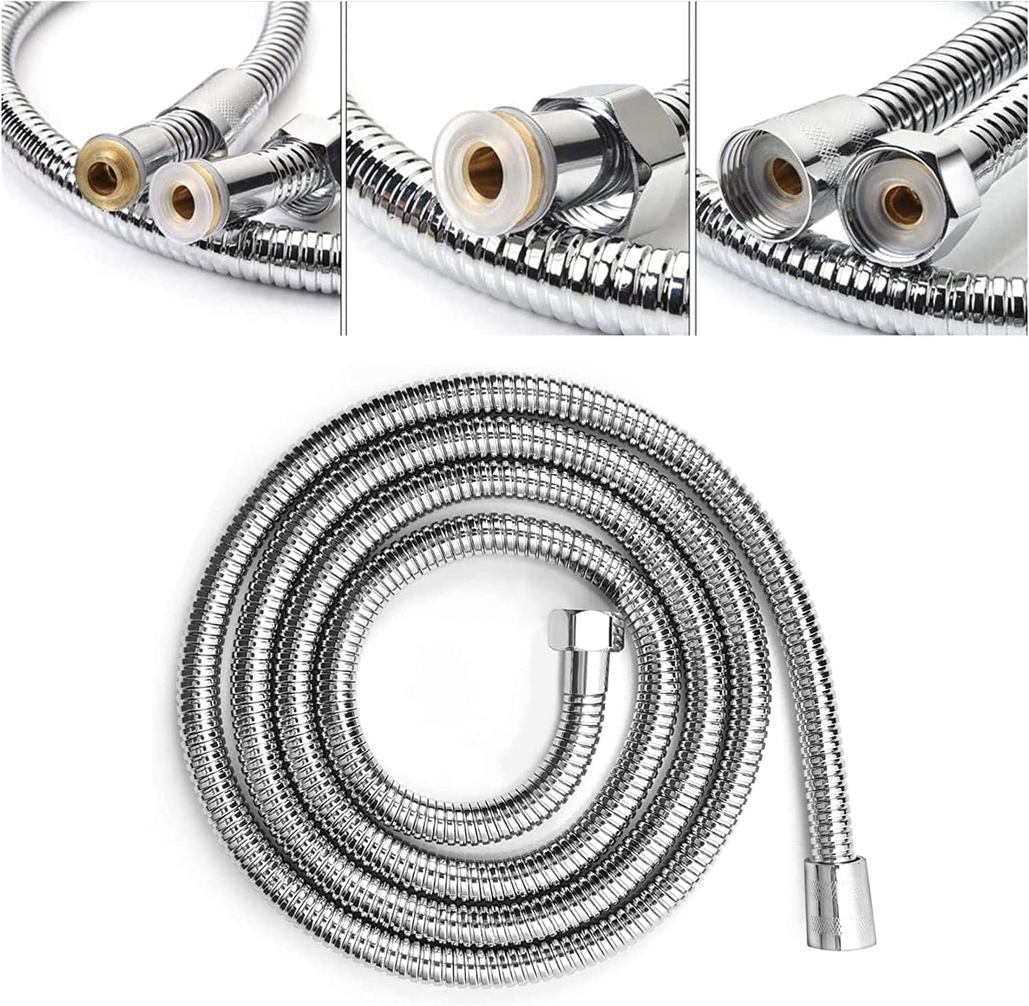 Orret Home Spiral Braided Shower Hose, Bathroom Shower Hose (1.5 Meters) (Chrome)