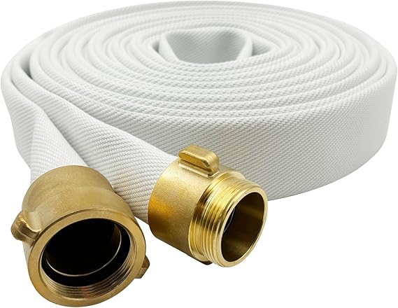 SAFBY Fire Hose - 1 1/2 inches x 50' Lay Flat Water Hose - Firehose White Industrial Hose - NPSH/NPT Couplings