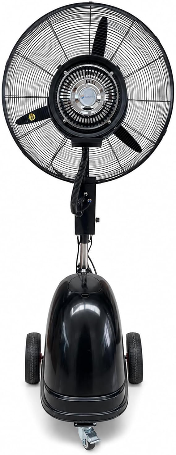Island Breeze Oscillating Misting Fan, 3 Cooling Speeds with 12 Gallon Tank, Adjustable Height, Art Deco Pedestal Fan for Backyards, Patios and More, 26 Inch, Black