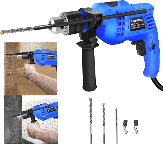 850W Hammer Drill, Electric Corded Drill Impact Drill with Drill Bits Set, 3000RPM Variable Speeds, 360° Rotating Handle, for Brick, Steel, Concrete, Masonry, Wood